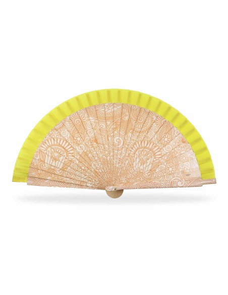 Abanico de madera "Mandalas" - AMARILLO