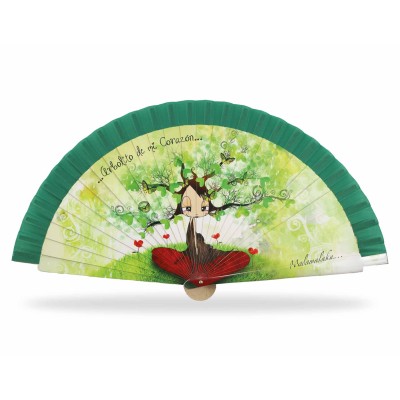 Abanico madera con caja "...Arbolito de mi Corazón..." de Malamalaka - VERDE