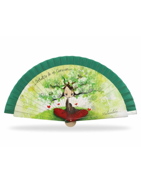 Abanico madera con caja "...Arbolito de mi Corazón..." de Malamalaka - VERDE