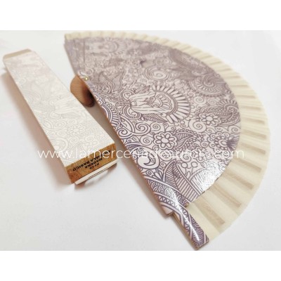 Abanico de madera "Mandalas" - VAINILLA 2