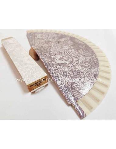 Abanico de madera "Mandalas" - VAINILLA