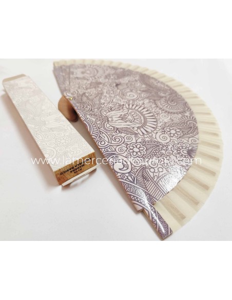 Abanico de madera "Mandalas" - VAINILLA