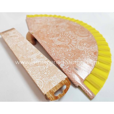 Abanico de madera "Mandalas" - AMARILLO 2