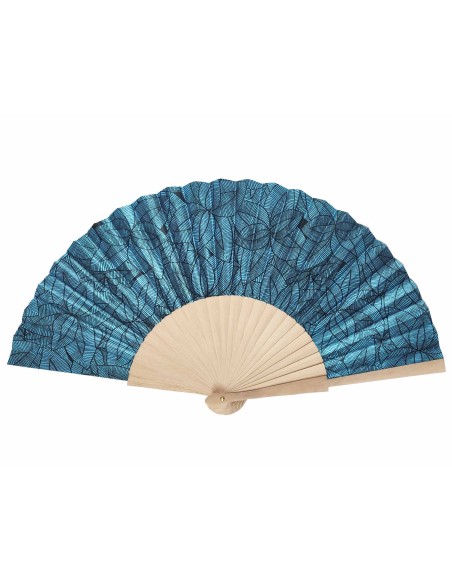 Abanico madera de abedul y tela "Pétalos" azul