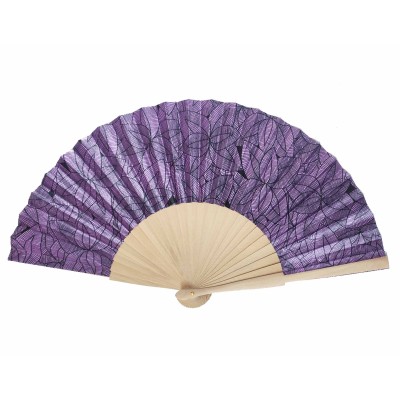 Abanico madera de abedul y tela "Pétalos" malva