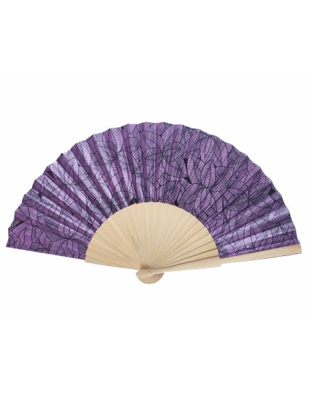 Abanico madera de abedul y tela "Pétalos" malva