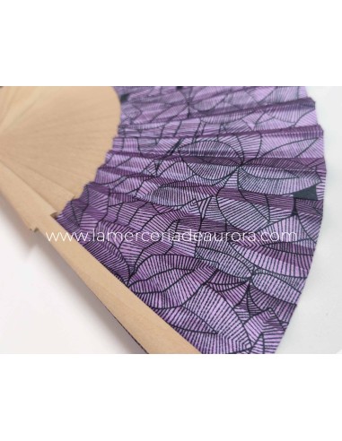 Abanico madera de abedul y tela "Pétalos" malva