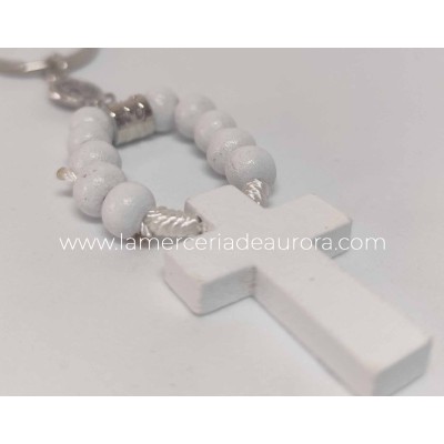 Llavero-Rosario madera blanco 2