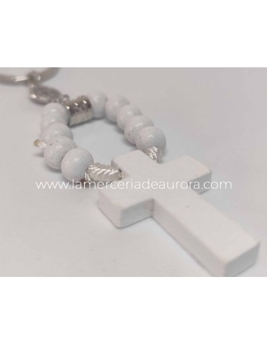 Llavero-Rosario madera blanco