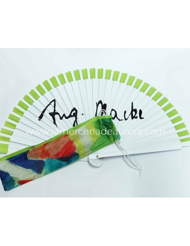 Abanico madera con funda "Tres muchachas con sombrero" de Privata - DETALLE TRASERO