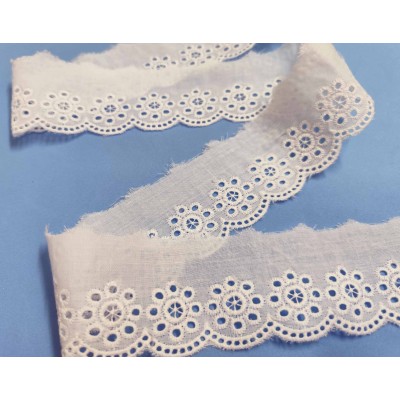 Puntilla batista bordada blanca (5cm) Medallón