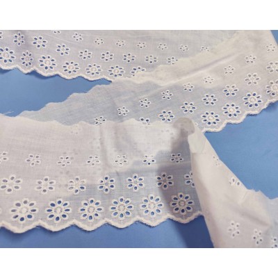 Puntilla batista bordada blanca (10cm) Margaritas