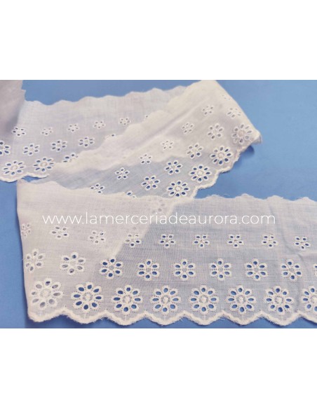 Puntilla batista bordada blanca (10cm) Margaritas