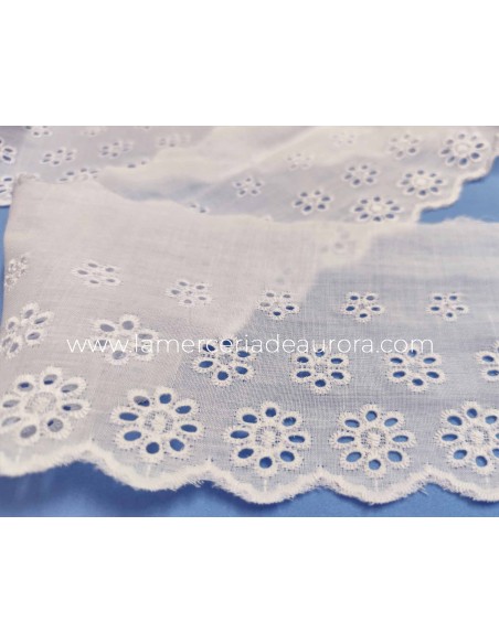 Puntilla batista bordada blanca (10cm) Margaritas