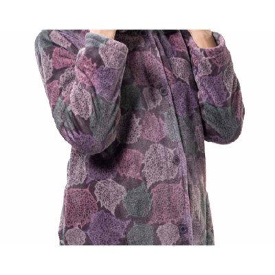 Bata larga coralina abotonada mujer "Hojas" KN589 de Kinanit 2