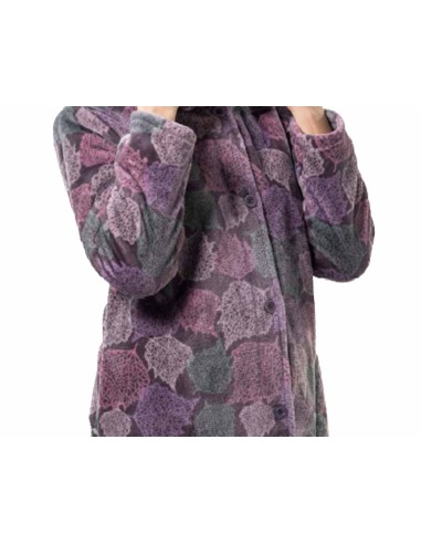 Bata larga coralina abotonada mujer "Hojas" KN589 de Kinanit - DETALLE