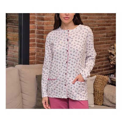 Pijama largo interlock abierto mujer "Ramilletes Violeta" de Muslher 2