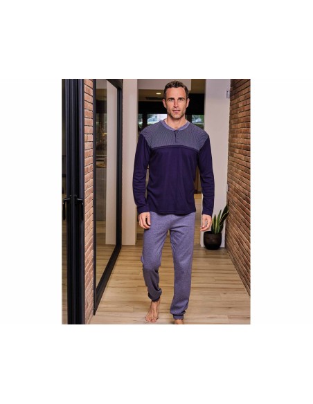 Pijama largo hombre interlock perchado "Marino" 5643 de Muslher