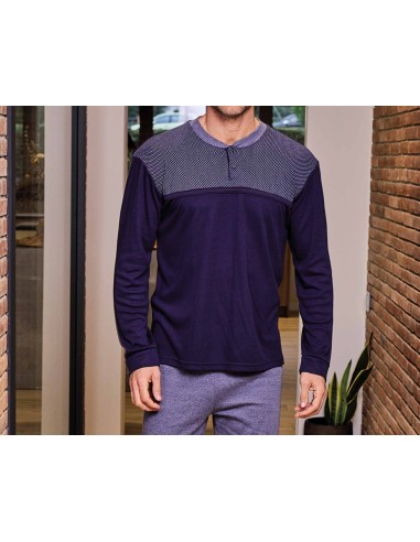 Pijama largo hombre interlock perchado "Marino"...