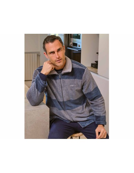 Bata corta hombre coralina cremallera "Cenefas tricolor" 9606CR de Muslher