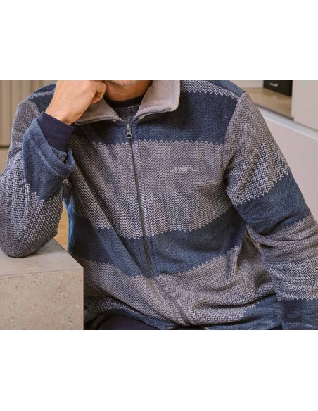 Bata corta hombre coralina cremallera "Cenefas tricolor" 9606CR de Muslher