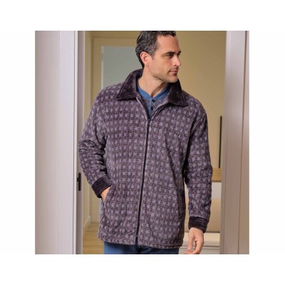 Bata corta hombre coralina cremallera "Gris cuadros azul" 259600CR de Muslher