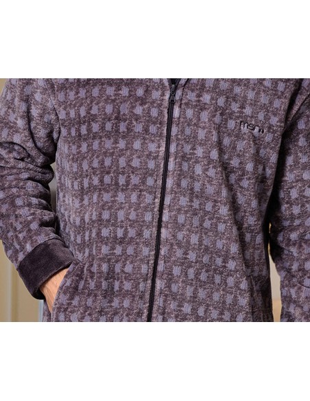 Bata corta hombre coralina cremallera "Gris cuadros azul" 259600CR de Muslher - DETALLE