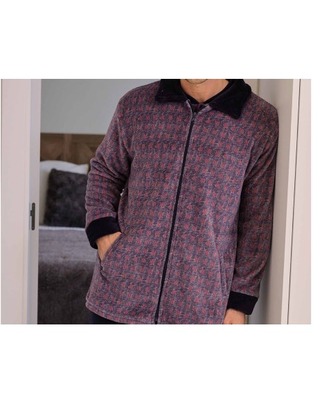 Bata corta hombre coralina cremallera "Marino y rojo" 259600CR de Muslher - DETALLE