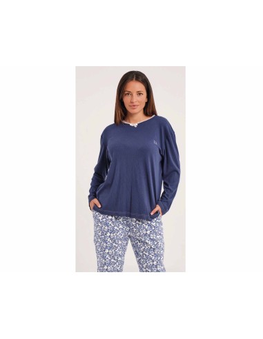 Pijama largo canalé+interlock mujer DA25W405 de Don Algodón