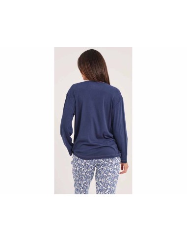 Pijama largo canalé+interlock mujer DA25W405 de Don Algodón