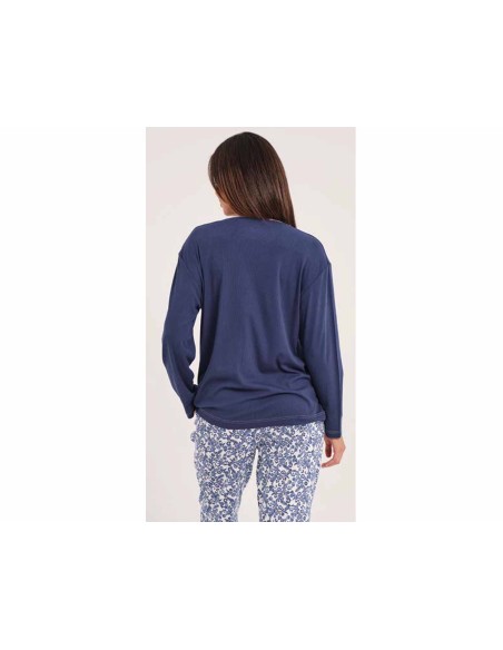 Pijama largo canalé+interlock mujer DA25W405 de Don Algodón