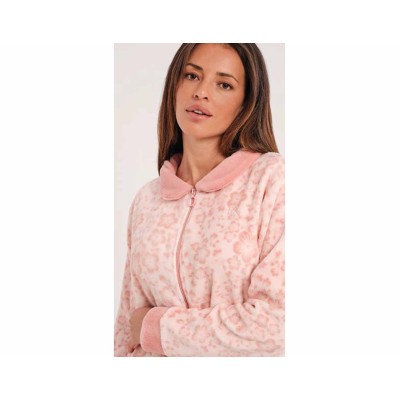 Bata corta mujer cremallera coralina "Floral melocotón" DA25W424 de Don Algodón 2