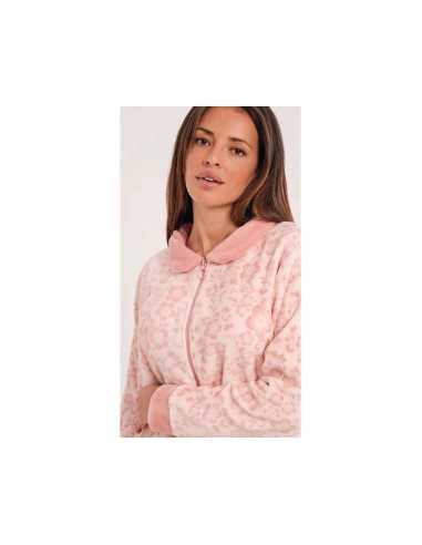 Bata corta mujer cremallera coralina "Floral melocotón" DA25W424 de Don Algodón - DETALLE