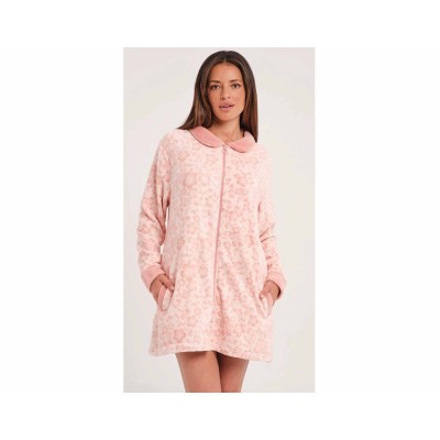 Bata corta mujer cremallera coralina "Floral melocotón" DA25W424 de Don Algodón