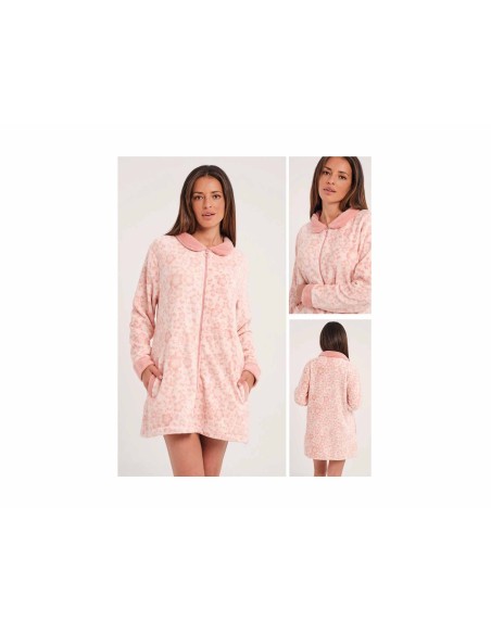 Bata corta mujer cremallera coralina "Floral melocotón" DA25W424 de Don Algodón