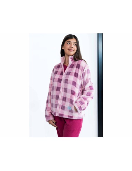 Bata corta coralina cremallera mujer "Cuadros" de Privata