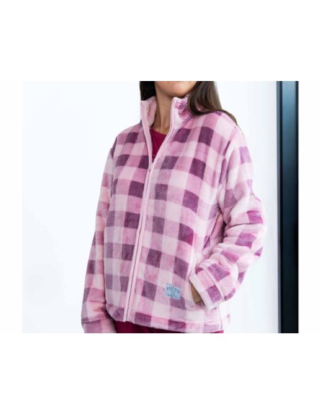 Bata corta coralina cremallera mujer "Cuadros" de Privata