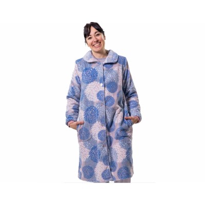 Bata larga coralina abotonada mujer "Hortensias" KN567 de Kinanit