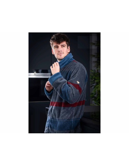 Bata corta hombre coralina cremallera "Rayas" de Privata