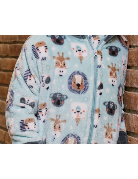 Bata infantil coralina cremallera "Animales de la selva" de Muslher