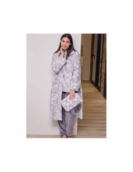 Bata larga coralina abotonada "Corazones" 258605 de Muslher