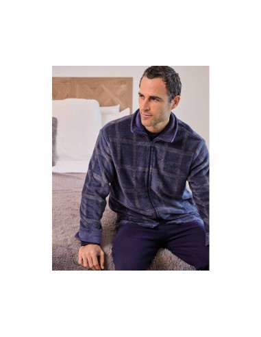 Bata corta hombre coralina cremallera "Cuadros azul y gris" 259605CR de Muslher