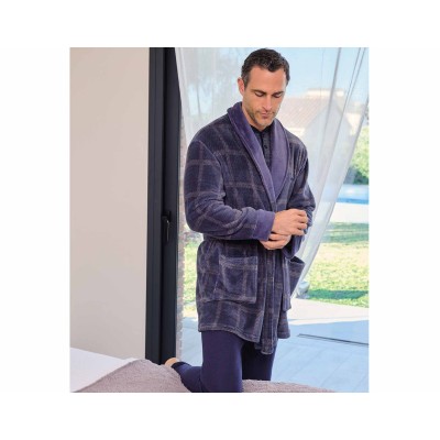 Bata corta hombre coralina cremallera "Cuadros azul y gris" 259605C de Muslher