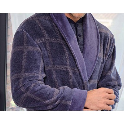 Bata corta hombre coralina cremallera "Cuadros azul y gris" 259605C de Muslher 2