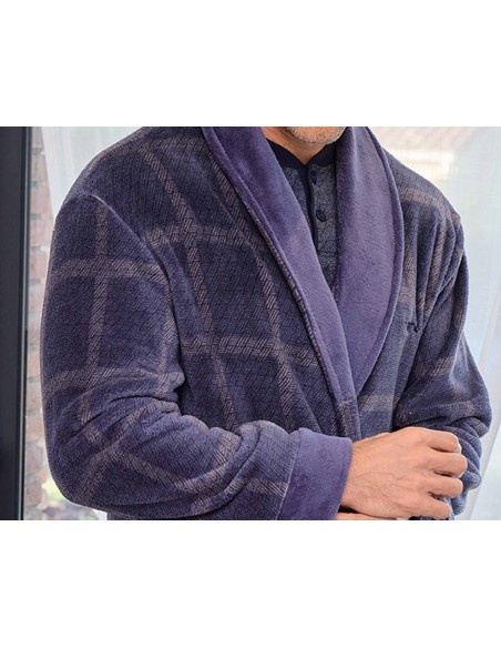 Bata corta hombre coralina cremallera "Cuadros azul y gris" 259605C de Muslher