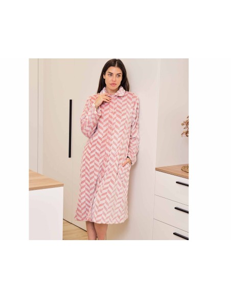 Bata larga mujer coralina abotonada "Espigas" 8610 de Muslher