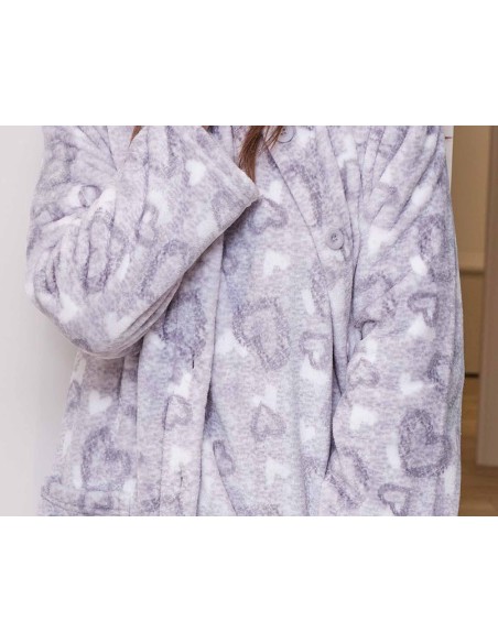 Bata larga mujer coralina abotonada "Corazones" 8605 de Muslher