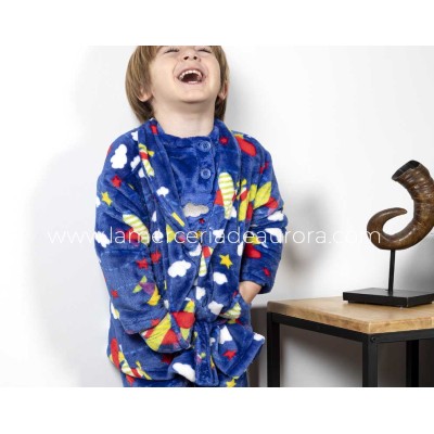 Bata infantil coralina abotonada "Aviones" 8401 de Muslher 2