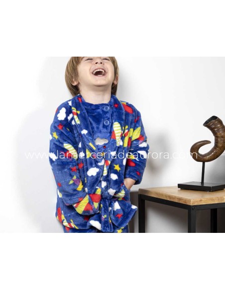 Bata infantil coralina abotonada "Aviones" 8401 de Muslher