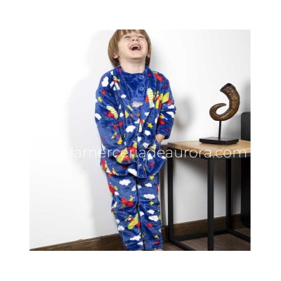 Bata infantil coralina abotonada "Aviones" 8401 de Muslher